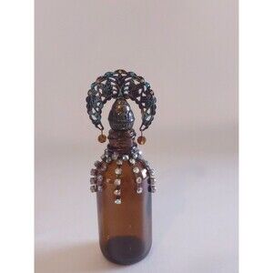 Embellished Vintage Amber Glass Bottle